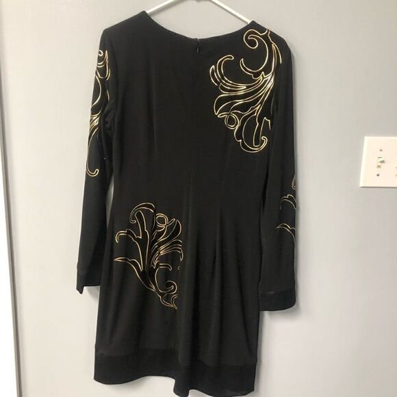 cache womens black gold velvet contrast printed sheath dress size 12 long sleeve - Picture 8 of 13